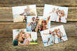 © New Africa - Different family photos on wooden table, flat lay