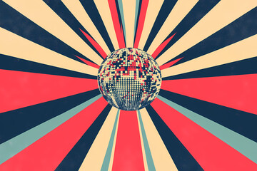 Poster - Colorful abstract design featuring a disco ball and dynamic rays. Generative AI