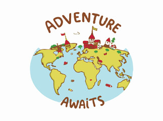  Adventure Awaits: Illustrated World Map with Landmarks