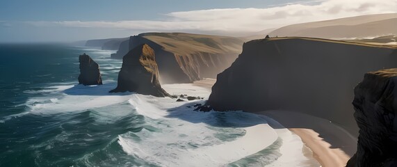 Wall Mural - A breathtaking coastal view from a promontory showcasing cliffs and crashing waves inviting adventure and awe of nature