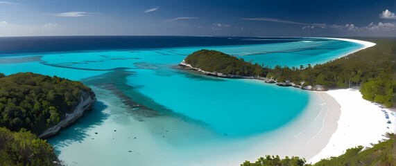Wall Mural - A breathtaking panoramic view of crystal clear turquoise waters framed by white sandy beaches exemplifying the essence of a luxurious getaway