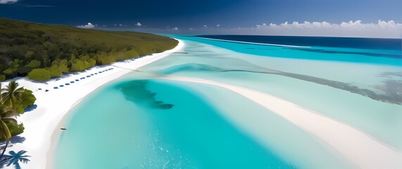 Wall Mural - A breathtaking panoramic view of crystal clear turquoise waters framed by white sandy beaches exemplifying the essence of a luxurious getaway