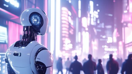 A futuristic AI assistant with a sleek metallic body