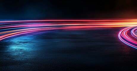 Poster - Shining digital or neon light in a tunnel. Super fast car nighttime traffic lights. 3D rendering