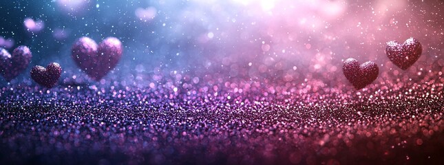 Poster - Abstract violet background with hearts, symbolizing Mother's Day, Valentine's Day, and Birthday, in spring colors