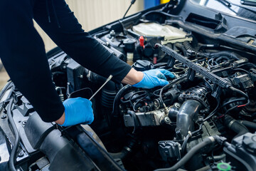 Poster - Serviceman repair car in car service