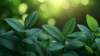 Wall Mural - Green leaf background with blurred leaves, circular bokeh, abstract from beautiful leaves, and green nature concepts, ideal for design images and computer screens