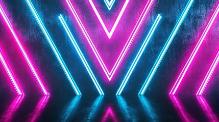 Poster - Neon light shapes on a black background, with rainbow colors, featuring empty space, in an 80's retro style, set at a fashion show stage, with an abstract background, as a 3D rendering, conceptual