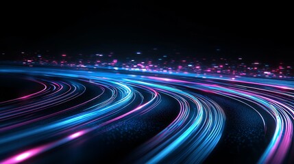 Poster - Fast-moving light and stripes on a dark background, reflected on the road surface