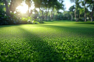 Wall Mural - Sunlight illuminates a blurred green park in an abstract background