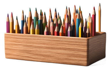 Poster - A wooden pencil holder with a set of sharpened pencils, isolated on a empty plain background