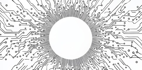 Poster - A futuristic circuit board layout on a white background. Advanced CPU panel. Sci-fi tech banner. Contemporary illustration.