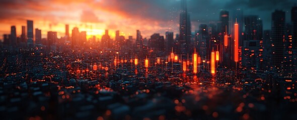 Poster - An abstract banner background with a green and blue light blur and the stock market business index number
