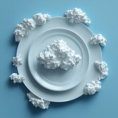 Poster - A 3D rendering of an abstract background, with a white cloud passing through a circular mirror