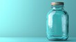 © Ganz - A minimalist depiction of an empty glass jar topped with a metal lid on a gradient blue background, suitable for storage, canning, and DIY projects