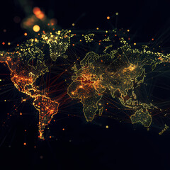Poster - Modern global map with interconnected light patterns depicting networks. Generative AI