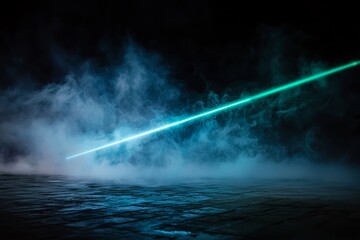 Poster - In the dark, bright green neon laser lights produce lines