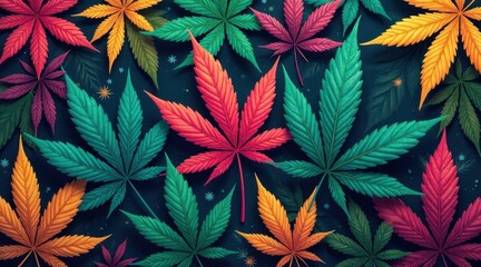 Wall Mural - vibrant cannabis foliage a colorful array of leaves in diverse hues, intricate details, and rich tex