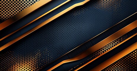 Poster - dark deep black dynamic abstract background with golden diagonal lines