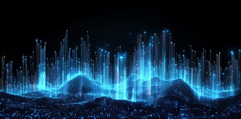 Aufkleber - A captivating digital piece showcasing a web of linked lines and nodes, creating a detailed blue background filled with connections and illuminated points.