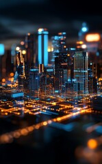 Poster - Abstract blue futuristic background, featuring a data center with data transfer, rays, and lines in blue neon. Light reflections occur in space. The scene is dark and futuristic, empty and rendered