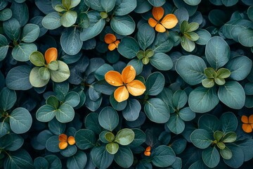 Poster - A visual representation of the spring season through the top view of green plant leaves