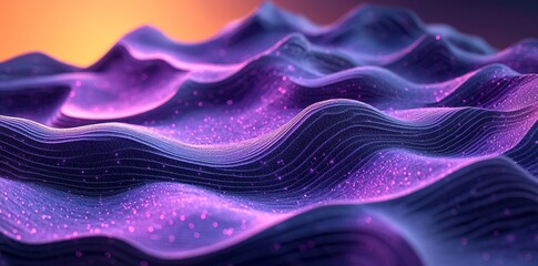 Wall Mural - The soft light highlights a shimmering purple wall featuring unusual abstract forms and colors, creating a hypnotic visual