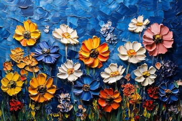 Wall Mural - Colorful flowers form a breathtaking panoramic backdrop, crafted by AI