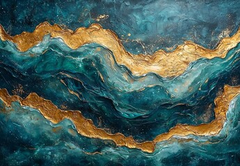 Poster - The canvas features splashes of gold, black, blue, and gray, setting a picturesque interior scene