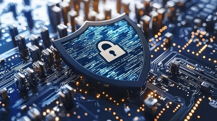 Poster - Cybersecurity and data protection, internet network security, shielding business and financial transaction data from cyber threats, and encrypting user private data.