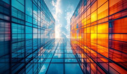 Poster - modern setting with abstract architecture highlighted by metal and glass