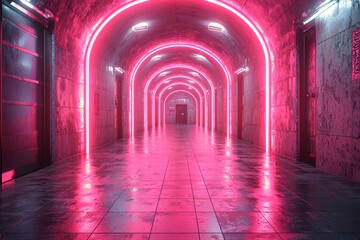 Poster - the scene transforms into an abstract, futuristic backdrop where neon waves of pink and blue flow sw