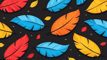 Poster - Colorful Feathers Falling on Dark Background