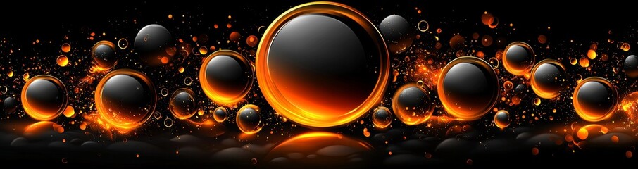 Poster - luxury circular abstract black metal background with golden light lines. dark geometric texture illu