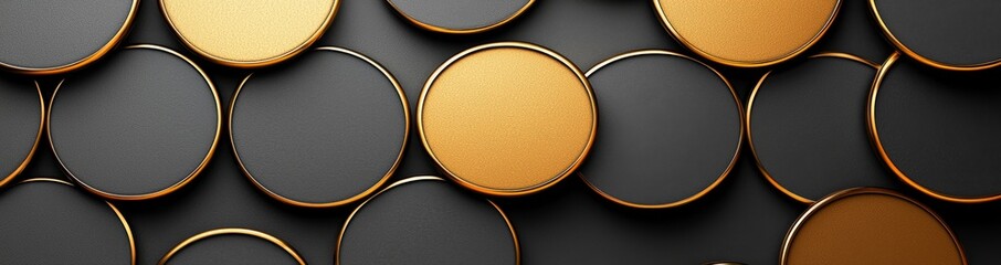 Poster - a luxurious circular abstract black metal background adorned with golden light lines. it features a 