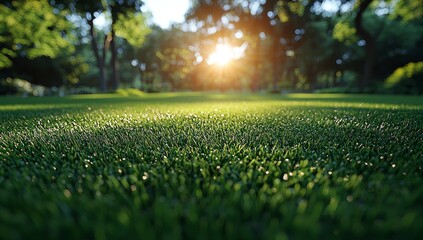 Poster - a lush green lawn with fresh grass outside, featuring a spring nature background texture with a blur