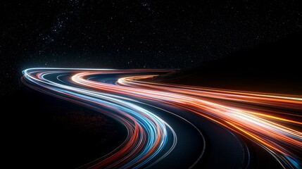 Poster - 3d rendering, abstract neon background. Curvy colorful glowing lines, futuristic minimalist wallpaper