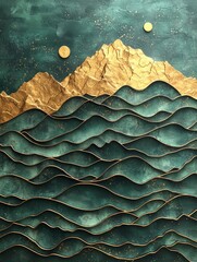 Poster - Dark green abstract background interspersed with golden elements