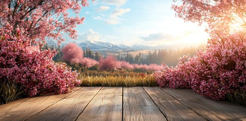 Poster - Cherry blossoms create a mesmerizing display in full bloom, a colorful and whimsical tapestry of spring, making them an ideal addition to botanical and seasonal concepts
