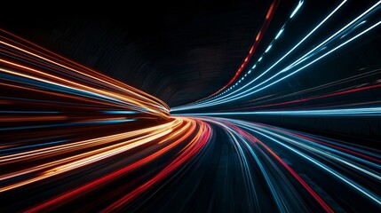 Poster - Dynamic light motion, light trail, high-speed impact, traffic dynamics, light motion effect, slow shutter in traffic, cyberpunk neon