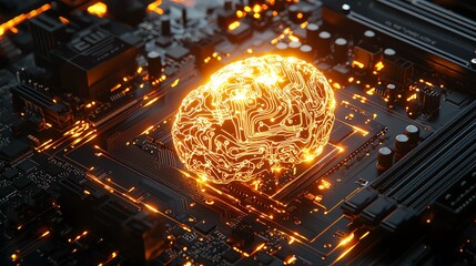 futuristic brain design on circuit board.