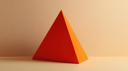 Wall Mural - A vibrant orange pyramid stands against a soft beige background.