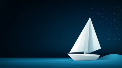 Wall Mural - A white sailboat floating in the ocean at night