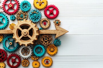 Poster - A combination of vibrant gears and an arrow represents streamlined business process automation, demonstrating ingenuity and innovation.