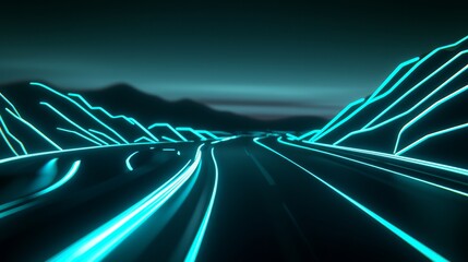 Poster - Blue and green futuristic geometric lines with technical grids