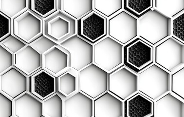 Poster - Isolated hexagon geometric grid pattern on transparent background, with an abstract black honeycomb texture in a horizontal design, illustrated as a png file