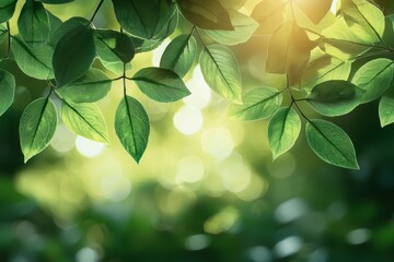 Poster - A detailed view of a Millingtonia hortensis leaf in close-up, set against a blurred green background filled with bokeh and plants, ideal for use as a natural landscape ecology wallpaper concept