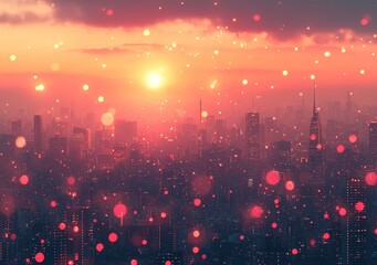Poster - City view blurred into beauty as twilight sets