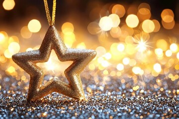 Poster - abstract blue background adorned with glitter and bokeh lights