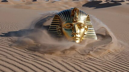 Fototapete -  a golden pharaoh mask, with warm desert winds subtly shifting the sand, creating a majestic and mysterious ancient Egyptian atmosphere